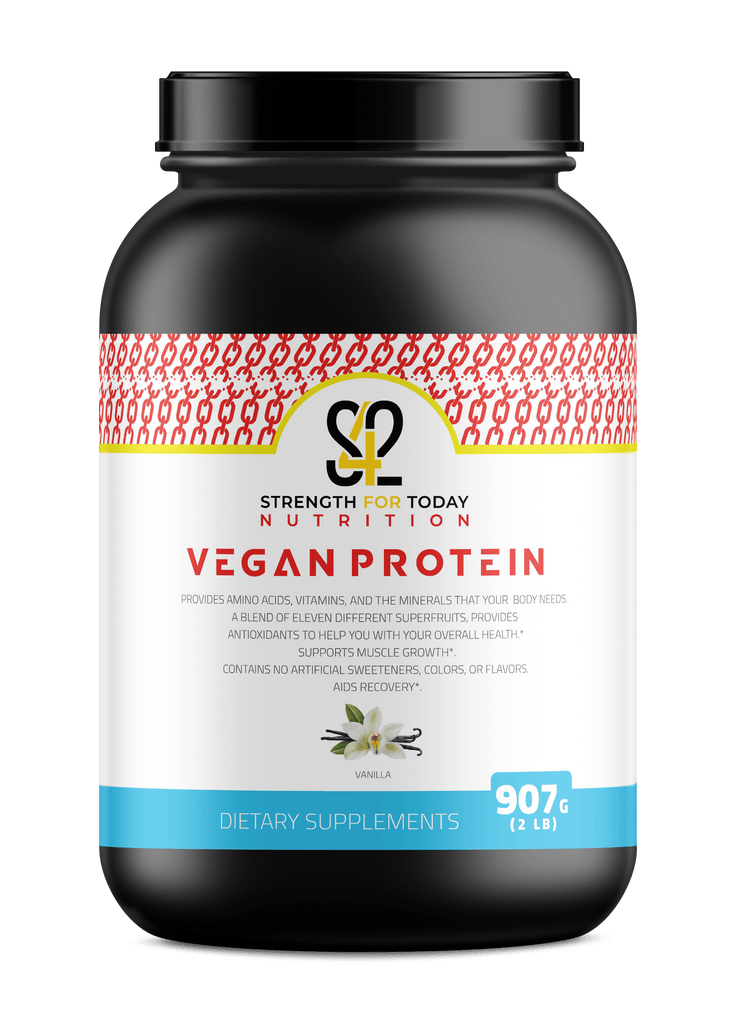 If you are looking for a healthier alternative to animal-based protein, you have found it! Strength for Today Nutrition Vegan Protein is packed with 22 grams of protein. Our Vegan protein is made up of three vegan proteins: Quinoa, Brown Rice, and Pea Isolate. These provide amino acids, vitamins, and the minerals that your body needs. They are also higher in fiber, which will aid in weight management.