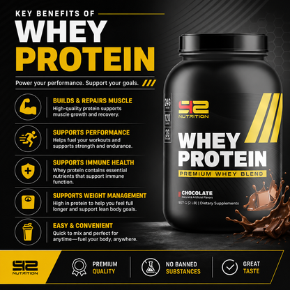 Build lean muscle, recover faster, and fuel your performance with S42 Whey Protein. Formulated with high-quality whey protein, each serving delivers the protein your body needs to support muscle growth, speed recovery, and maintain lean muscle after intense workouts. Whether you're an athlete, fitness enthusiast, or simply looking to increase your daily protein intake, S42 Whey Protein mixes smoothly and tastes great, making it the perfect post-workout shake or anytime protein boost.