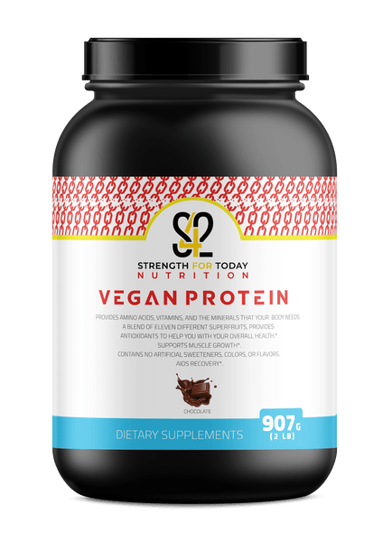 If you are looking for a healthier alternative to animal-based protein, you have found it! Strength for Today Nutrition Vegan Protein is packed with 22 grams of protein. Our Vegan protein is made up of three vegan proteins: Quinoa, Brown Rice, and Pea Isolate. These provide amino acids, vitamins, and the minerals that your body needs. They are also higher in fiber, which will aid in weight management.