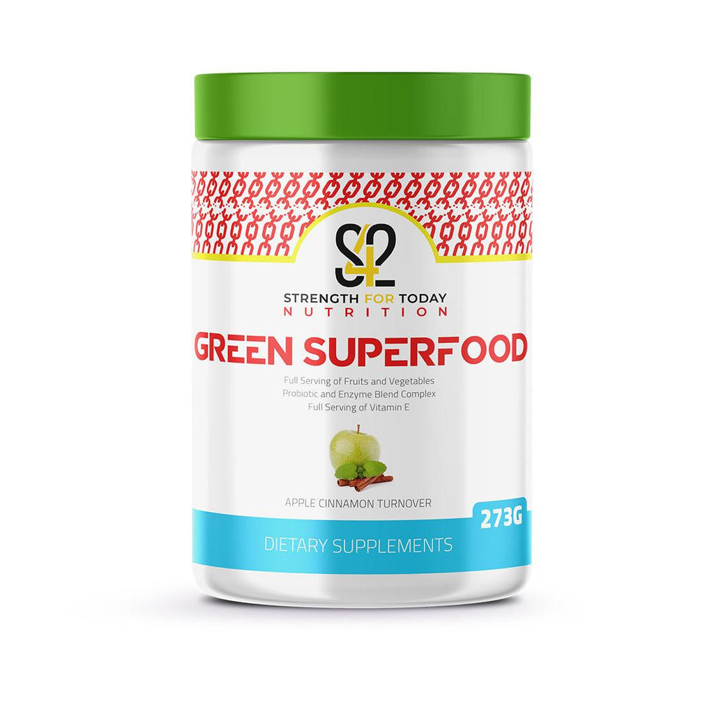 Strength For Today Nutrition's flavor packed Green Superfood provides you with a full serving of fruits and vegetables. Our Green Superfood is also packed with Probiotic and Digestive Enzymes. Enjoy the great taste of our Green Superfood which includes less than 1g of sugar.