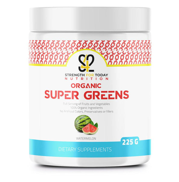 Strength For Today Nutrition's flavor packed Organic Super Greens provides you with a full serving of fruits and vegetables, made with 100% organic ingredients. No artificial colors, preservatives, or fillers. Includes greens such as organic wheatgrass, organic spirulina, organic alfalfa and more.
